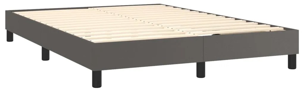 vidaXL Κρεβάτι Boxspring με Στρώμα &amp; LED Γκρι 140x190 εκ. Συνθ. Δέρμα