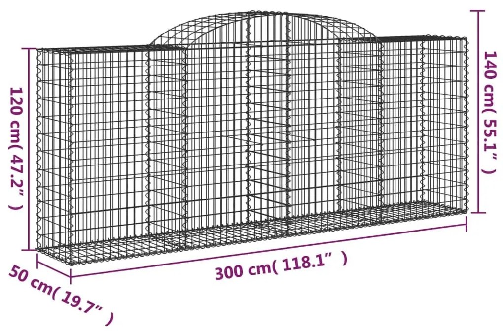 Συρματοκιβώτια Τοξωτά 6 τεμ. 300x50x120/140 εκ. Γαλβαν. Ατσάλι - Ασήμι