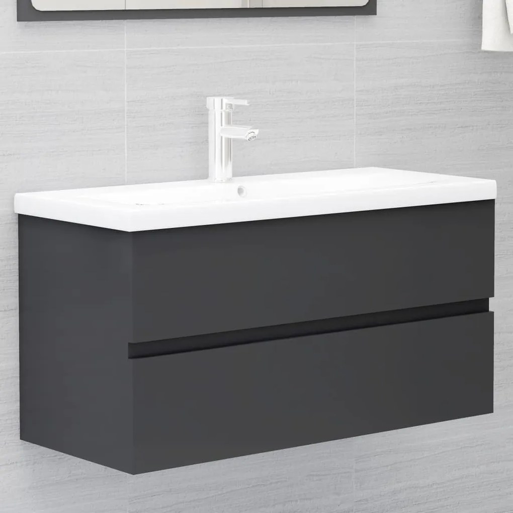 vidaXL Ντουλάπι Νιπτήρα Γκρι 90 x 38,5 x 45 εκ. από Μοριοσανίδα