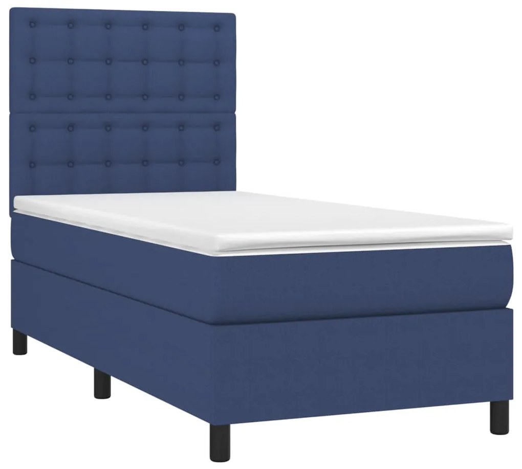 vidaXL Κρεβάτι Boxspring με Στρώμα Μπλε 90x200 εκ.Υφασμάτινο