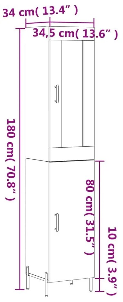 Ντουλάπι Γκρι Σκυροδέματος 34,5x34x180 εκ. Επεξεργασμένο Ξύλο - Γκρι