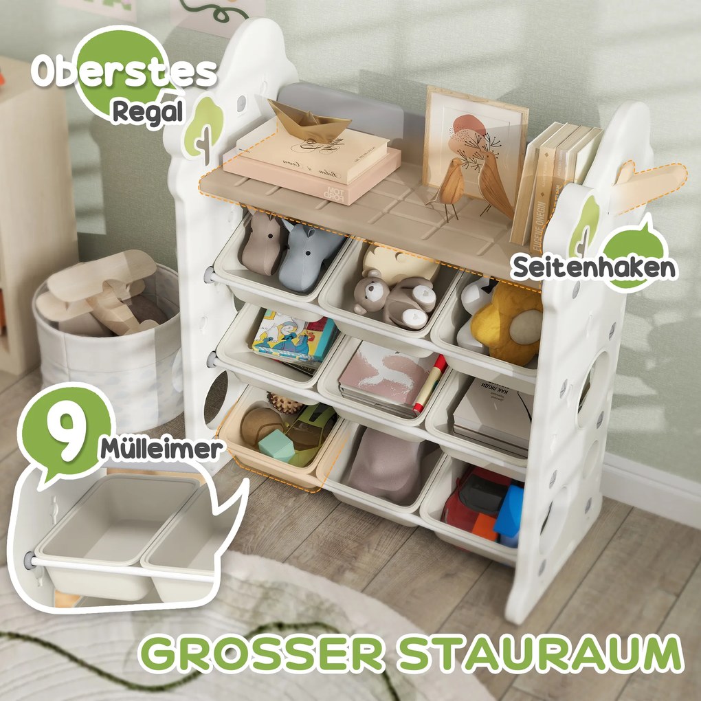 AIYAPLAY Παιδικό Ράφι Αποθήκευσης με 9 Κουτιά, για Παιχνίδια και Βιβλία, Παιδικό Δωμάτιο, Νηπιαγωγείο, Πλαστικό, Κρεμ Λευκό