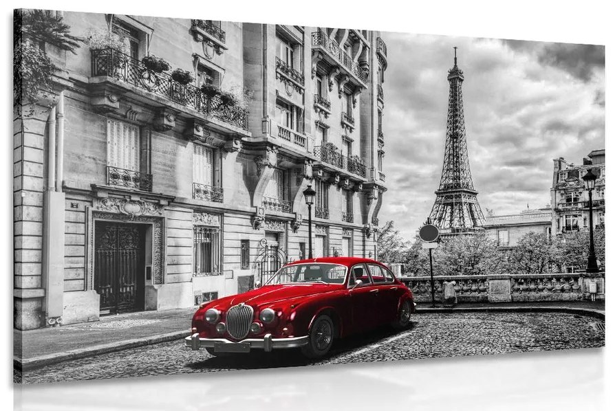Εικόνα ενός κόκκινου ρετρό αυτοκινήτου στο Παρίσι - 90x60