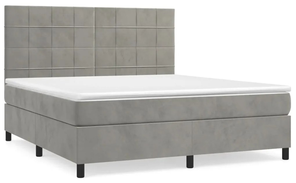 Κρεβάτι Boxspring με Στρώμα Ανοιχτό Γκρι 180x200 εκ. Βελούδινο - Γκρι