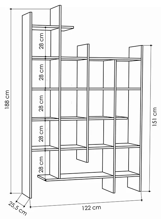 Βιβλιοθήκη μελαμίνης Manco Megapap χρώμα λευκό 122x25,5x188εκ.