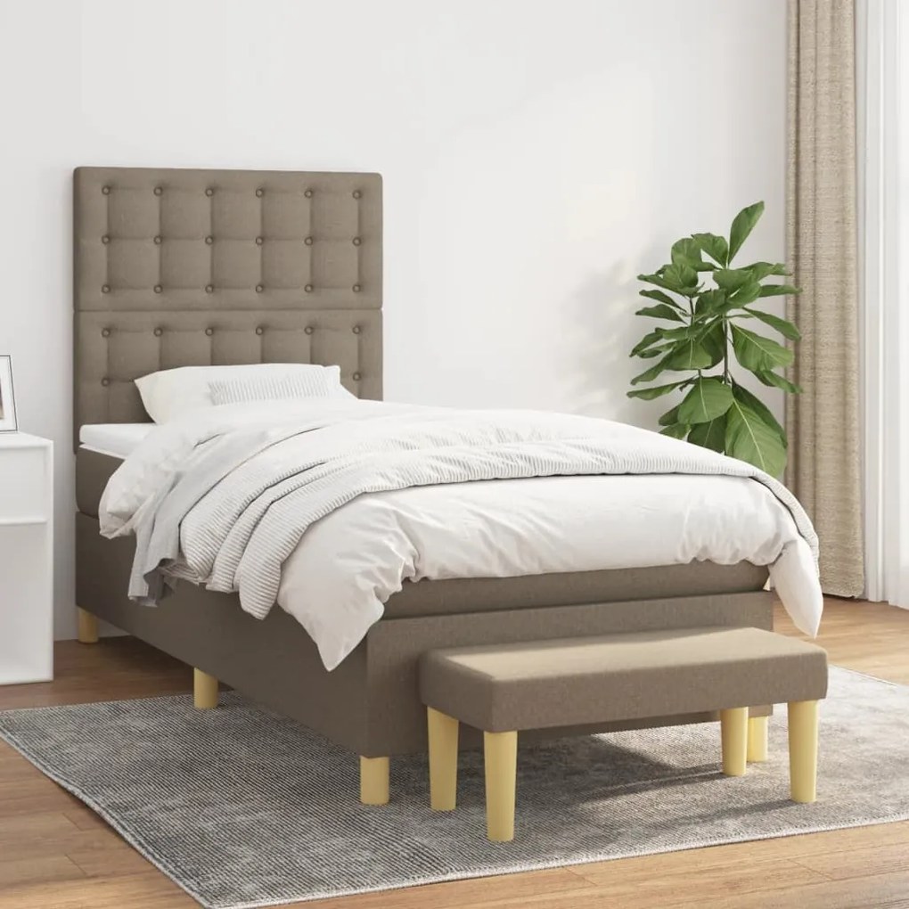 Κρεβάτι Boxspring με Στρώμα Taupe 90x200 εκ. Υφασμάτινο