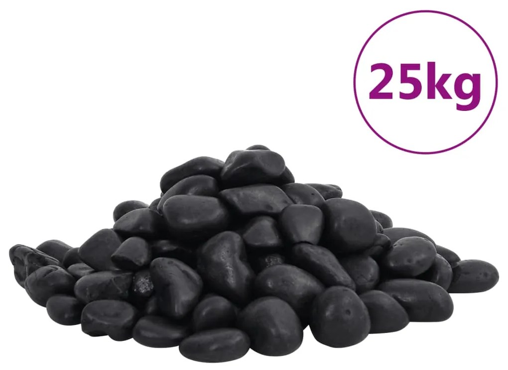 vidaXL Βότσαλα Γυαλισμένα Μαύρα 25 κ. 2-5 εκ.