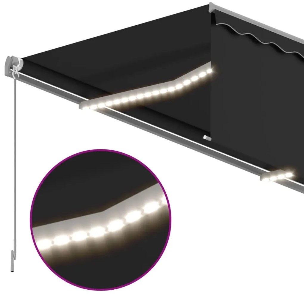 vidaXL Τέντα Συρόμενη Χειροκίνητη με Σκίαστρο & LED Ανθρακί 3 x 2,5 μ.