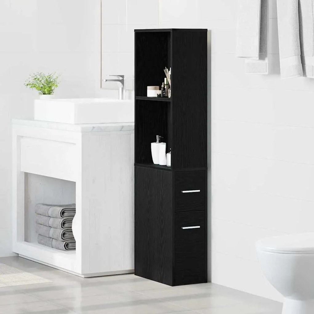 vidaXL Στενός ντουλάπι μπάνιου Μαύρη δρυς 22 x 41 x 135 εκ
