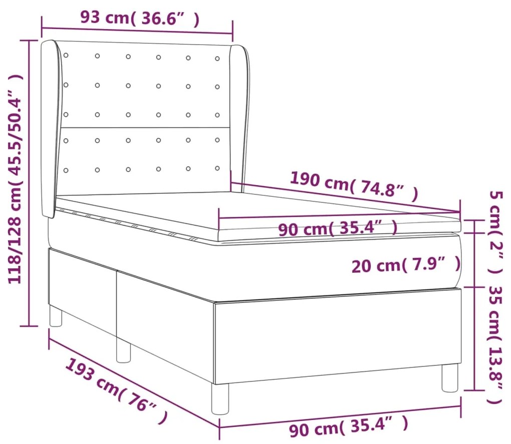 ΚΡΕΒΑΤΙ BOXSPRING ΜΕ ΣΤΡΩΜΑ ΣΚΟΥΡΟ ΓΚΡΙ 90X190 ΕΚ. ΒΕΛΟΥΔΙΝΟ 3129424