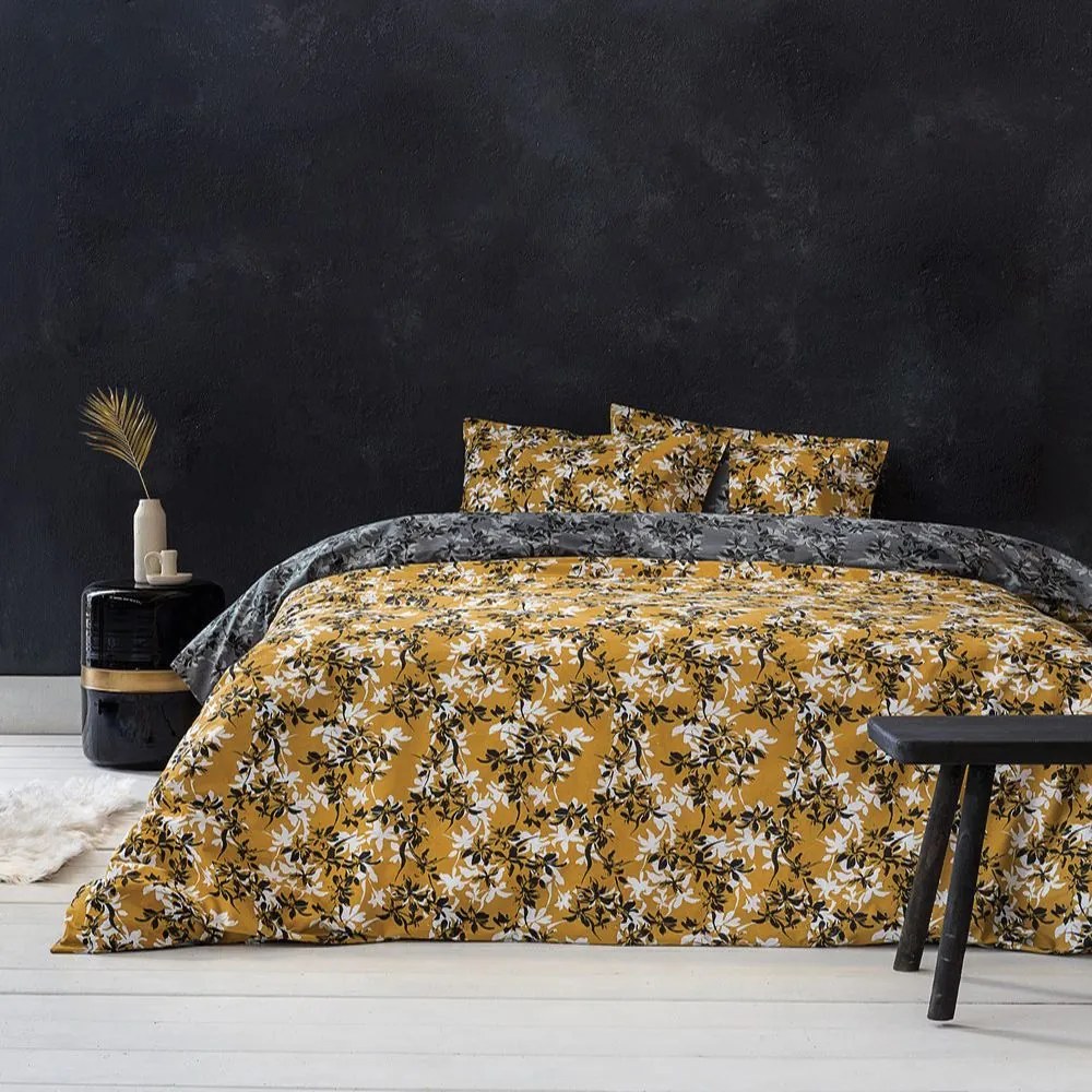 Παπλωματοθήκη Zinnia (Σετ 2τμχ) Grey-Mustard Nima Μονό 160x240cm 100% Βαμβάκι
