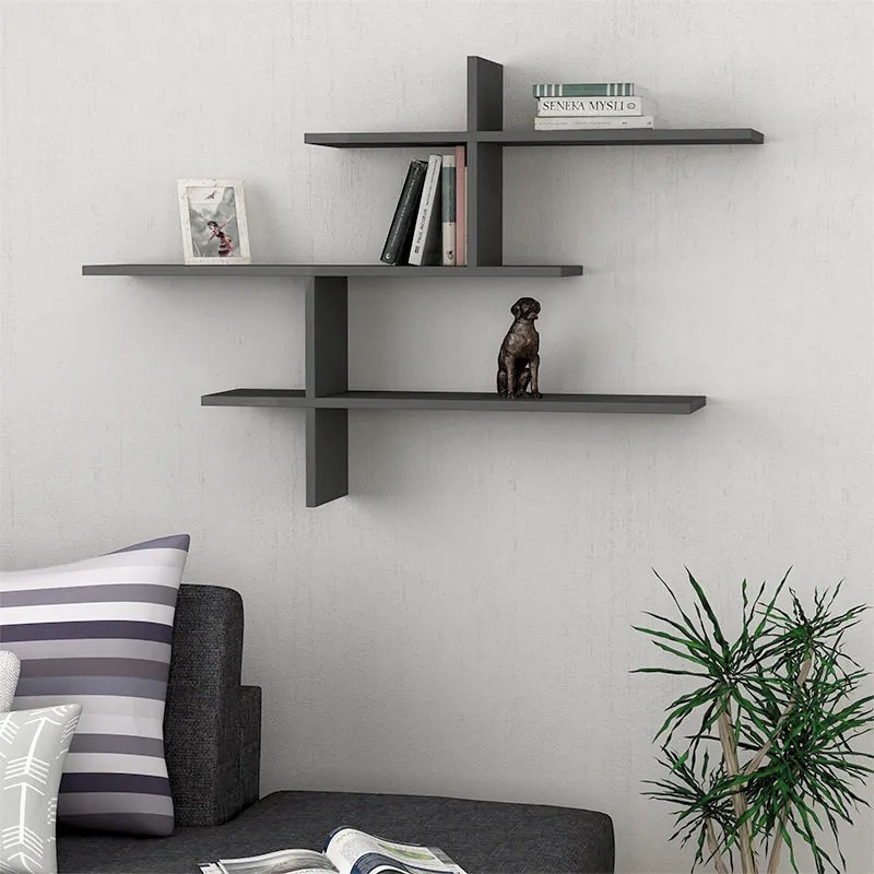 Ραφιέρα τοίχου Leo Megapap χρώμα ανθρακί 123x22x80εκ.