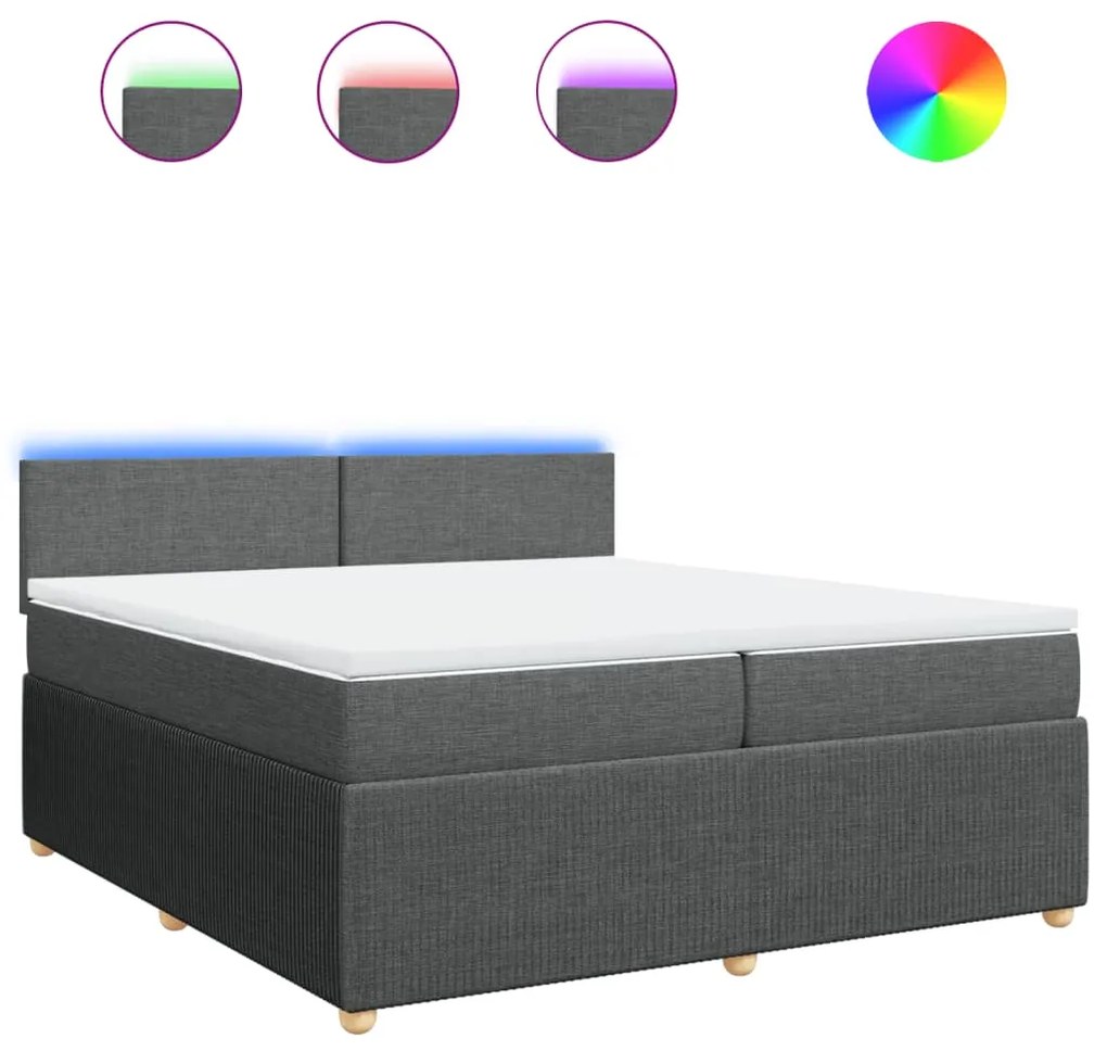 vidaXL Κρεβάτι Boxspring με Στρώμα Σκούρο Γκρι 200x200 εκ. Υφασμάτινο