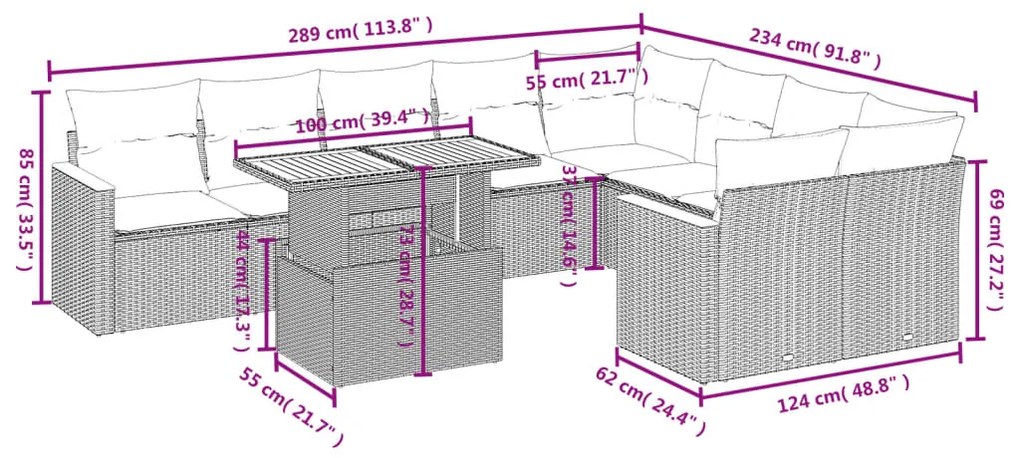 vidaXL Σετ Καναπέ Κήπου 10 τεμ. Μπεζ Συνθετικό Ρατάν με Μαξιλάρια