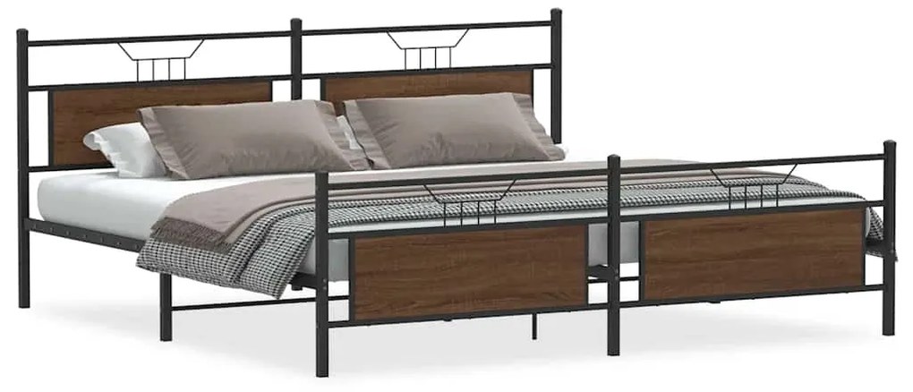 vidaXL Σκελετός Κρεβ. Χωρίς Στρώμα Καφέ Δρυς 193x201 εκ. Μεταλλικό