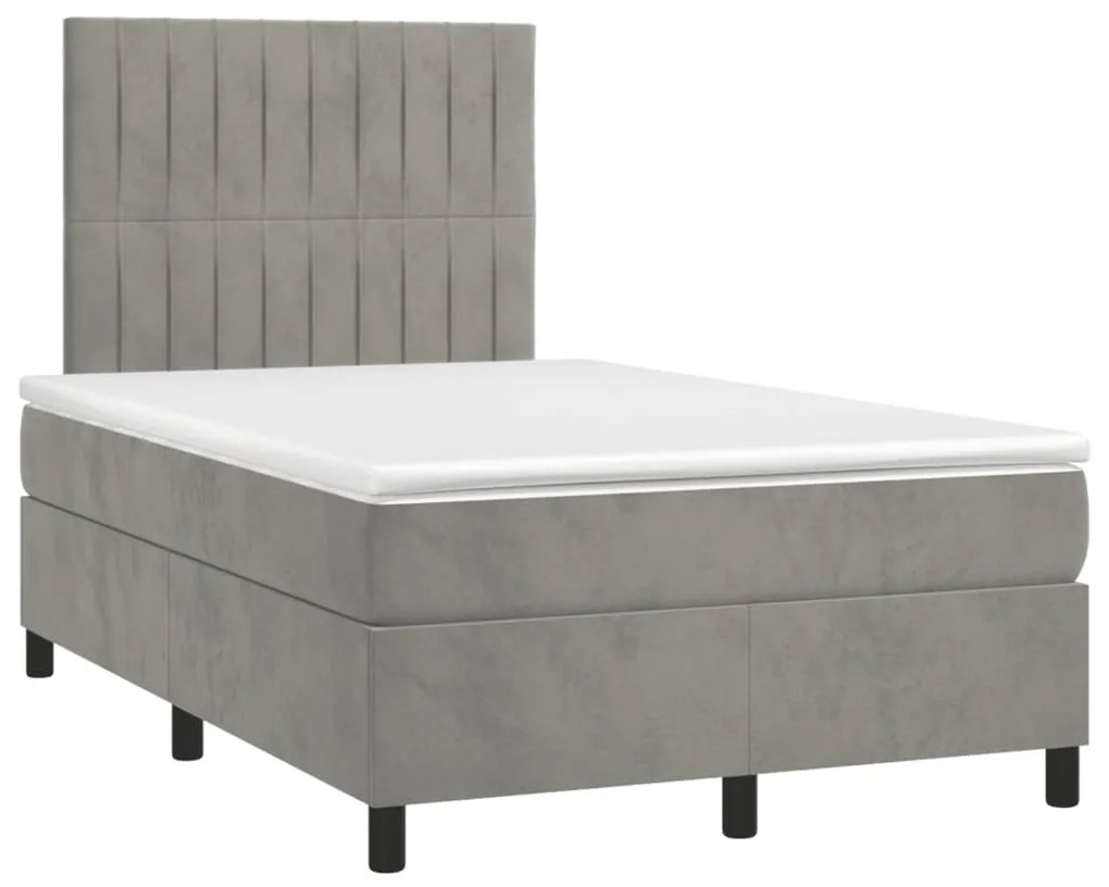 vidaXL Κρεβάτι Boxspring με Στρώμα Ανοιχτό Γκρι 120x200 εκ. Βελούδινο