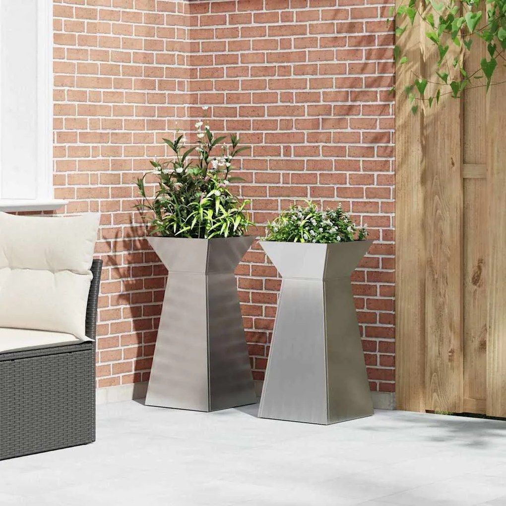 vidaXL Γλάστρα Πυλώνας 2 pcs Ασημί 35 x 35 x 73 εκ. Ατσάλι