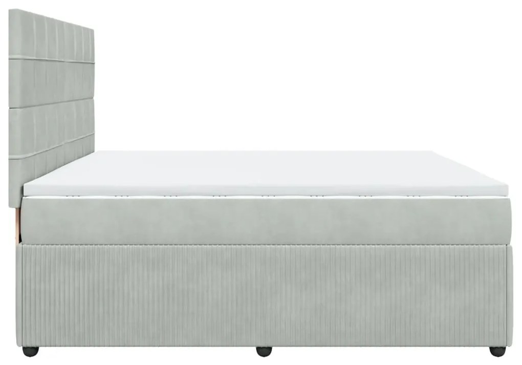 vidaXL Κρεβάτι Boxspring με Στρώμα Ανοιχτό Γκρι 200x200 εκ. Βελούδινο