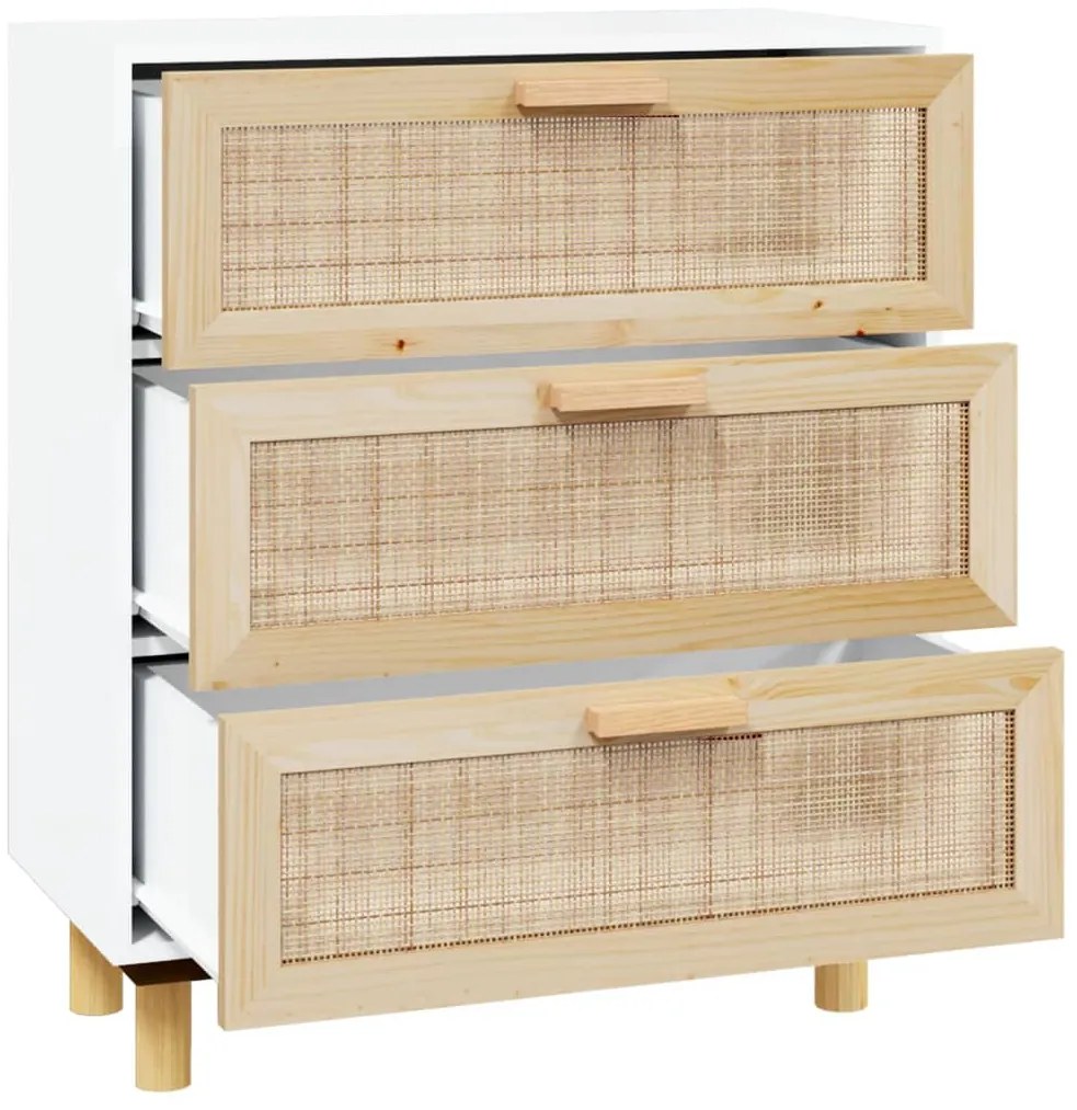 vidaXL Ντουλάπι Λευκό 60 x 30 x 70 εκ. από Μασίφ Πεύκο &amp; Φυσικό Ρατάν