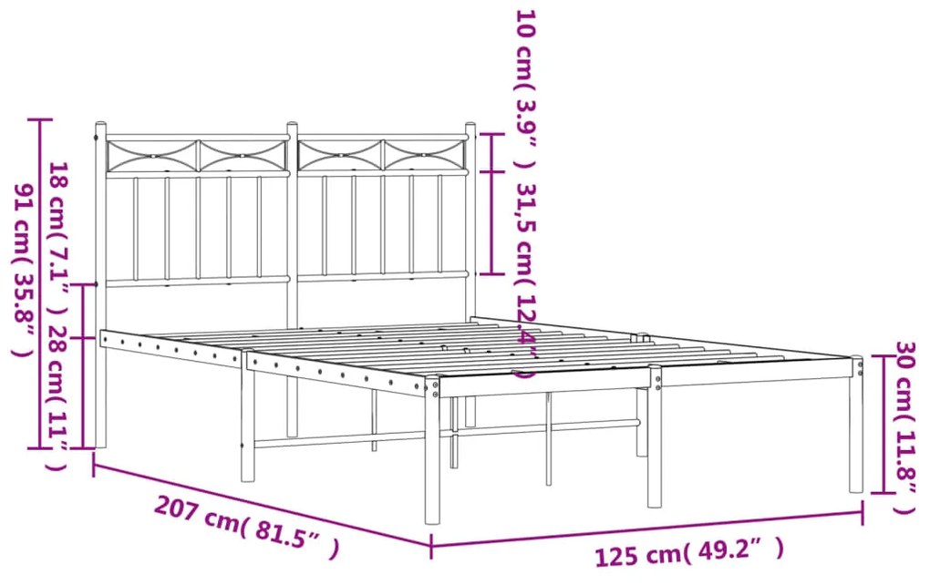 Πλαίσιο Κρεβατιού με Κεφαλάρι Λευκό 120 x 200εκ. Μέταλλο - Λευκό