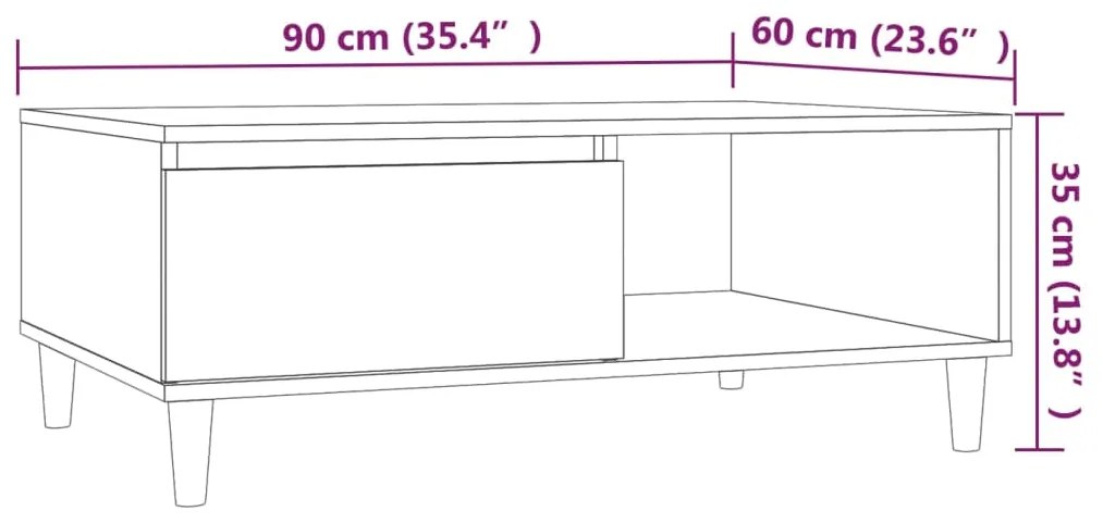 Τραπεζάκι Σαλονιού Καφέ Δρυς 90x60x35εκ. από Επεξεργασμ. Ξύλο - Καφέ