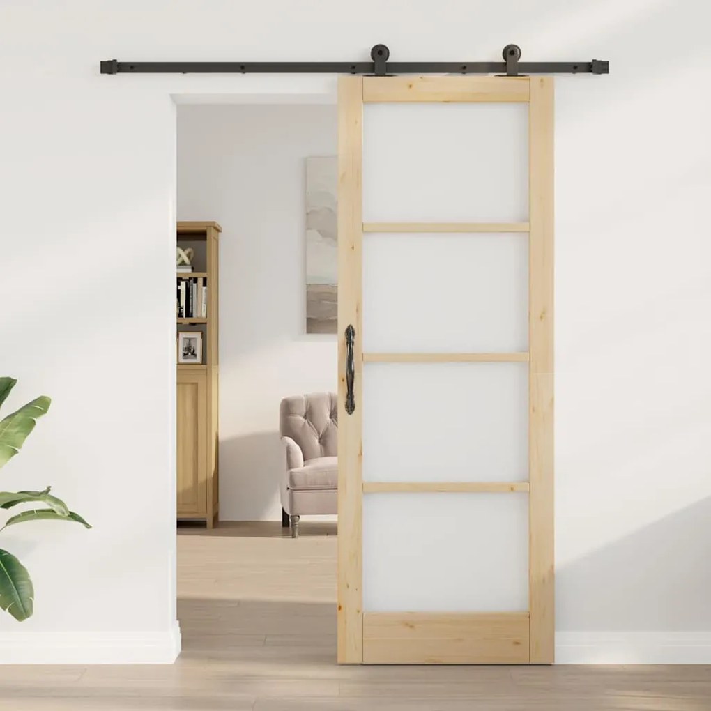 vidaXL Συρόμενη Πόρτα Χειροκίνητος Καφέ 78 x 211 εκ Ξύλο και μέταλλο
