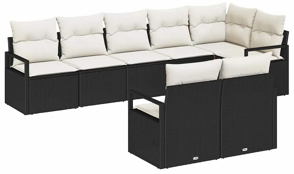 vidaXL Σετ Καναπέ Κήπου 8 pcs Μαύρο, Κρέμα Πολυ rattan, βαμμένο ατσάλι