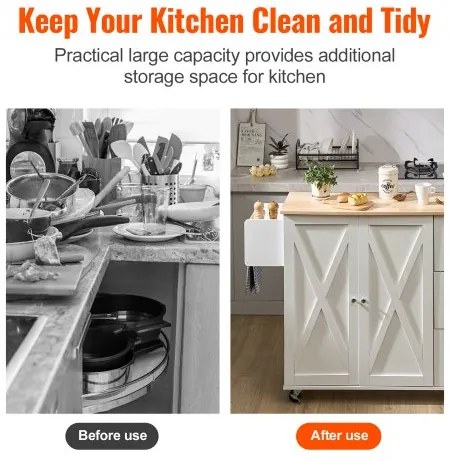 VEVOR Kitchen Island Cart with Solid Wood Top, 45.3&quot; Width Mobile Carts with Storage Cabinet, Rolling Kitchen Table with Spice Rack, Towel Rack, Drop Leaf and Drawer, Portable Islands on Wheels, White