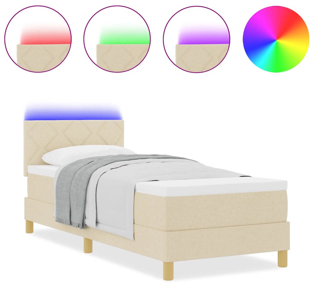 vidaXL Κρεβάτι με Στρώμα & LED Κρεμ 80x200 εκ Ύφασμα