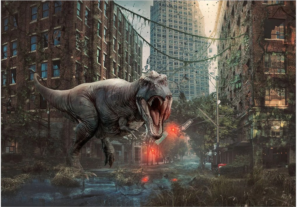 Αυτοκόλλητη φωτοταπετσαρία - Dinosaur in the City - 294x210