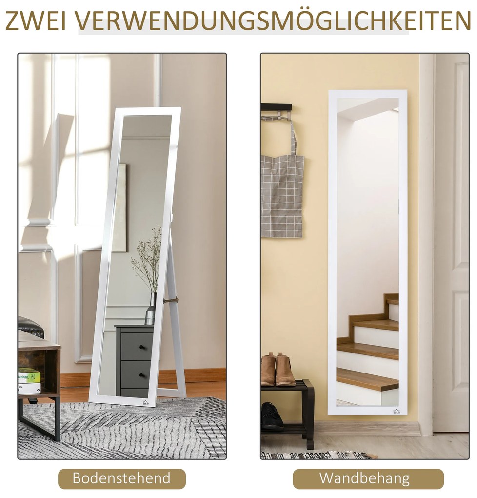 Καθρέφτης πλήρους μήκους, ελεύθερος, επιτοίχιος, πλαίσιο MDF, 37 x 37 x 154 εκ., Λευκός