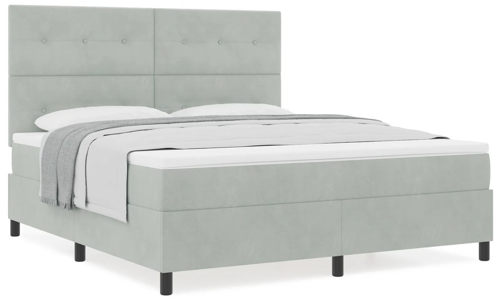 vidaXL Κρεβάτι Box Spring με Στρώμα Ανοιχτό Γκρι Super King Βελούδινο