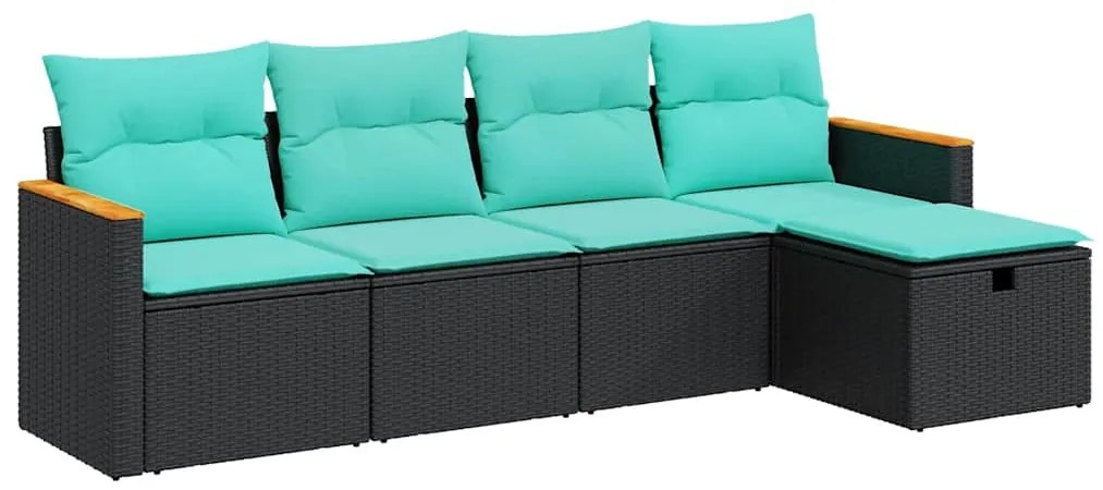 vidaXL Σετ Καναπέ Κήπου 5 Τεμαχίων Μαύρο Συνθετικό Ρατάν με Μαξιλάρια