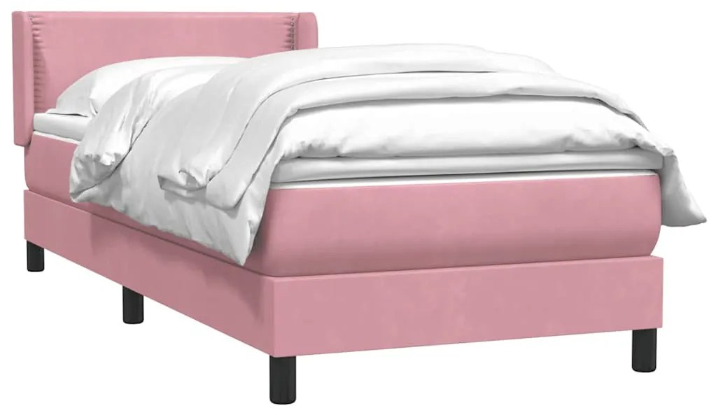 vidaXL Box Spring κρεβάτι με στρώμα ροζ 100x220 cm Βελούδινο