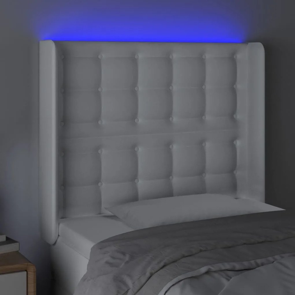 Κεφαλάρι Κρεβατιού LED Λευκό 103x16x118/128 εκ. Συνθετ. Δέρμα 3124133