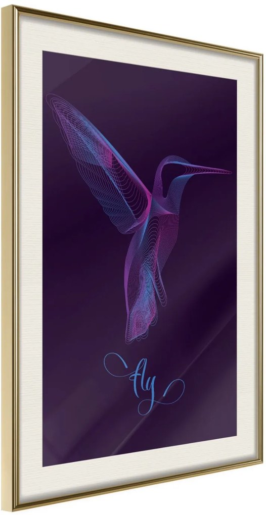 Αφίσα - Fluorescent Hummingbird  - 30x45 - Χρυσό - Με πασπαρτού