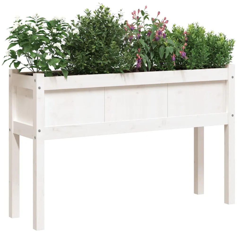 vidaXL Ζαρντινιέρα με Πόδια Λευκή 110x31x70 εκ. από Μασίφ Ξύλο Πεύκου