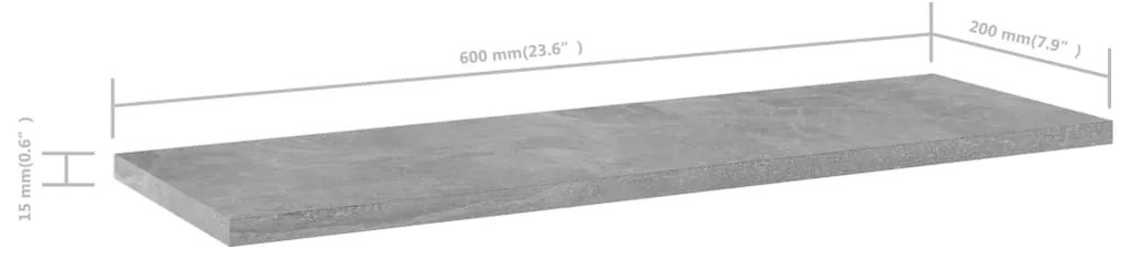 vidaXL Ράφια Βιβλιοθήκης 4 τεμ. Γκρι Σκυροδ. 60x20x1,5 εκ. Μοριοσανίδα