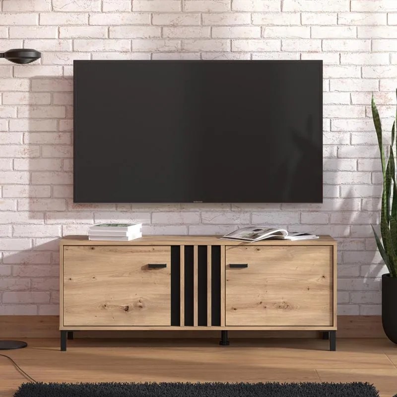 Έπιπλο Τηλεόρασης Laval 131 2K2V Artisan Oak - Μαύρο 132x40x52 εκ. 132x40x52 εκ.