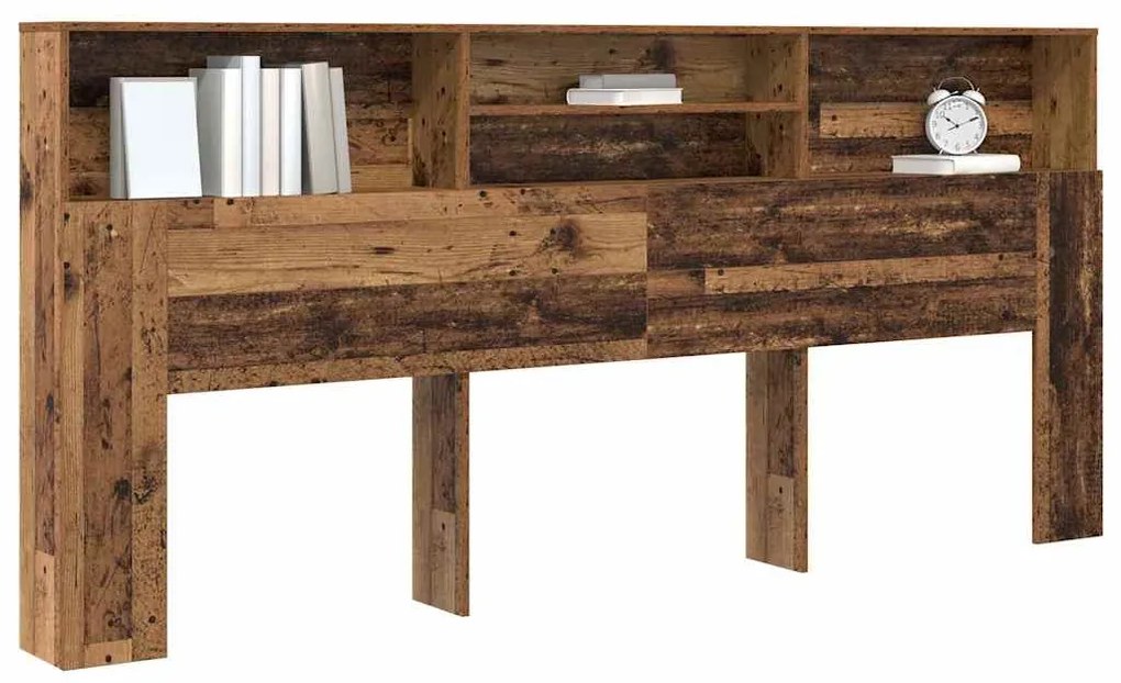 vidaXL Κρεβάτι με Κεφαλάρι με ράφι Παλιό ξύλο 220 x 19 x 101,5 εκ