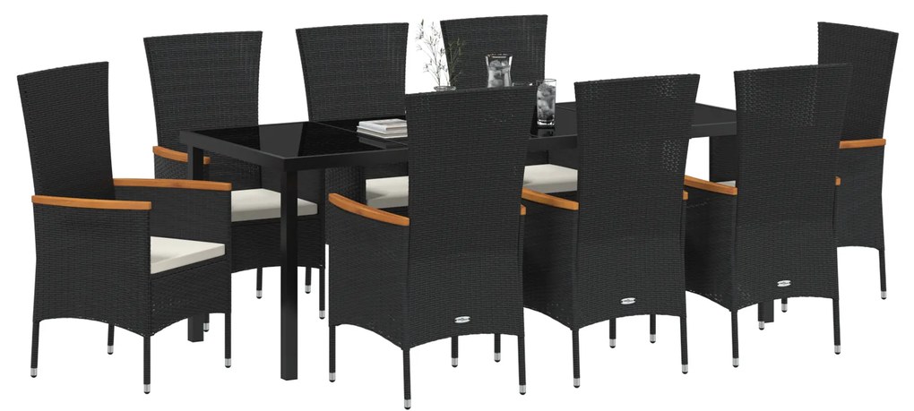 vidaXL Καρέκλες Κήπου με μαξιλάρι 9 pcs Μαύρο 200 x 80 x 73 εκ