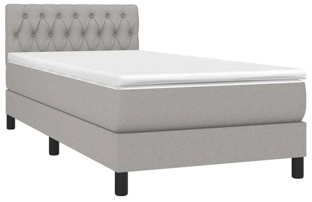 Κρεβάτι Boxspring με Στρώμα Ανοιχτό Γκρι 90x200 εκ. Υφασμάτινο - Γκρι