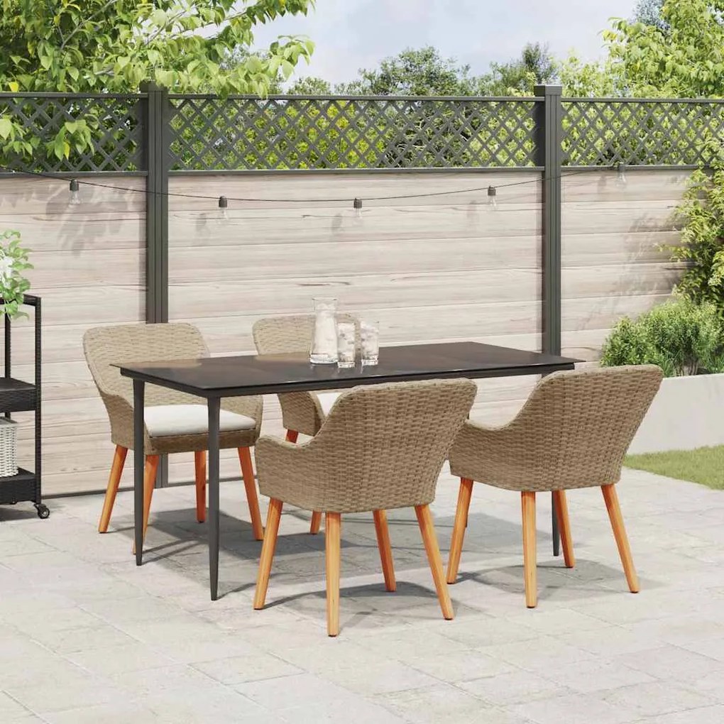 vidaXL Σέτ φαγητού για κήπο με μαξιλάρι 5 pcs Μπεζ συνθετικό ρατάν