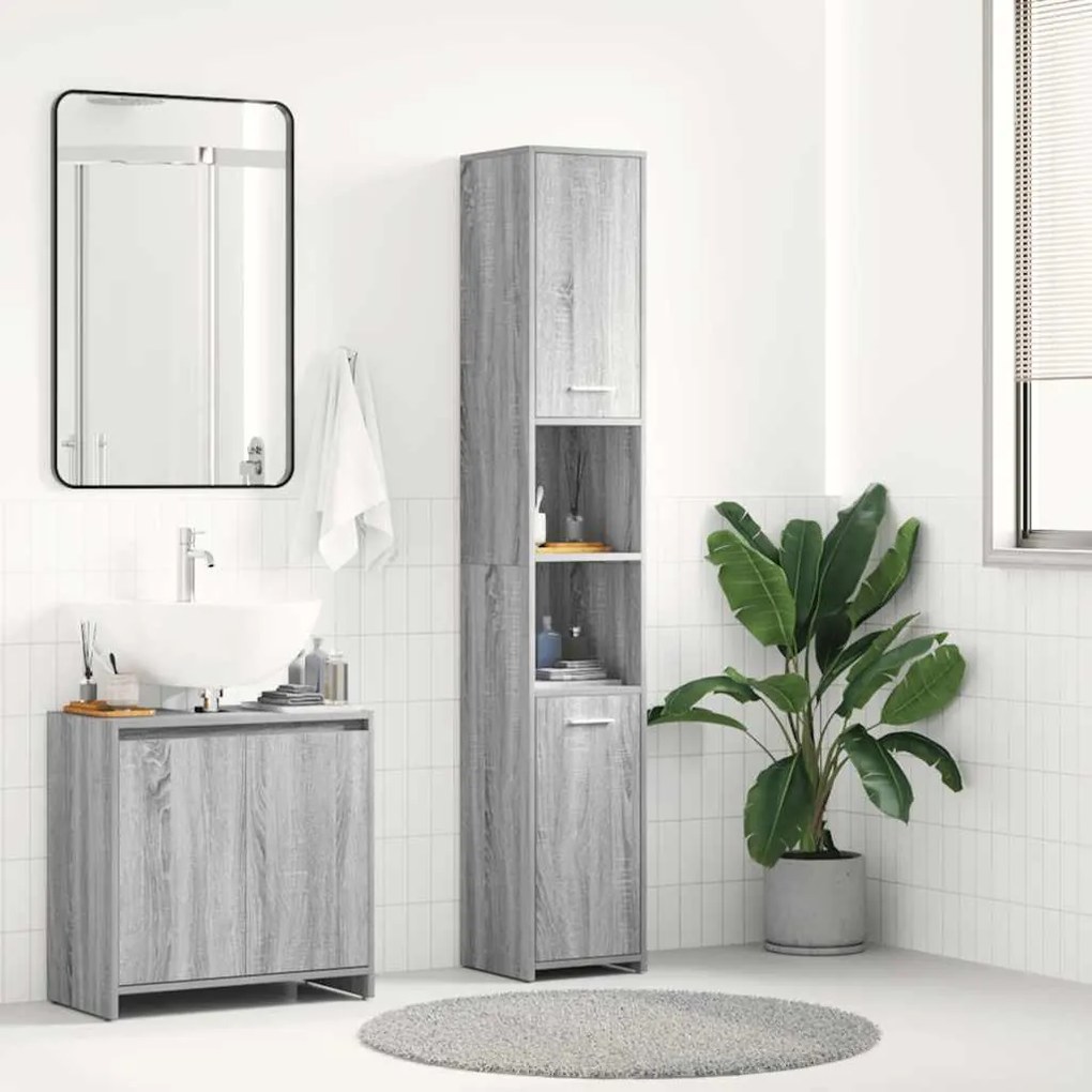 vidaXL Ντουλάπι Μπάνιου Γκρι Sonoma 30x30x183,5 εκ. Επεξεργασμένο Ξύλο