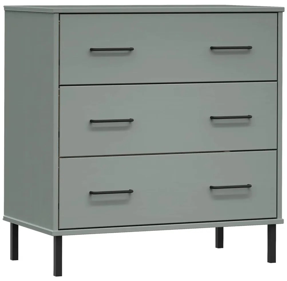 vidaXL Ντουλάπι OSLO με 3 Συρτάρια Γκρι 77x40x79,5 εκ. Μασίφ Ξύλο