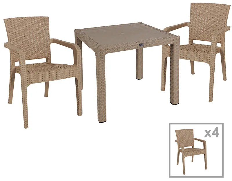 Τραπεζαρία Explore-Halcyon pakoworld σετ 5τεμ PP cappuccino 90x90x73,5εκ 253-000071