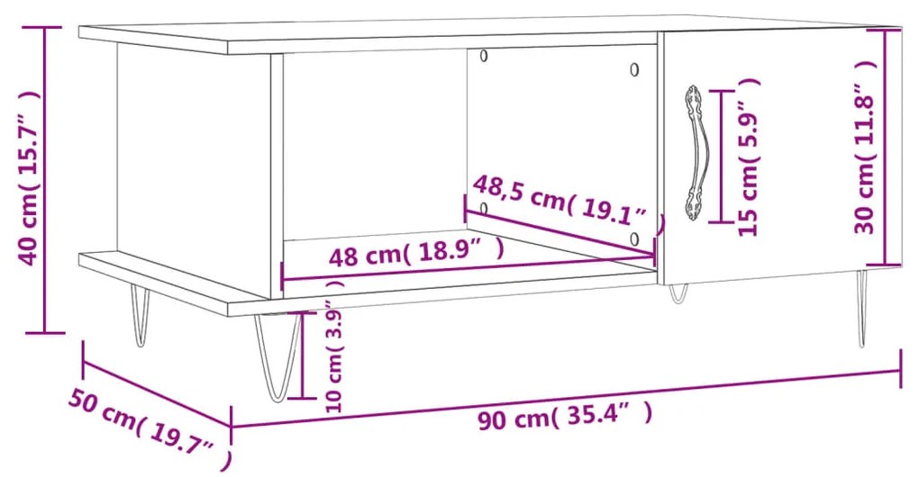 Τραπεζάκι Σαλονιού Λευκό 90x50x40 εκ. Επεξεργασμένο Ξύλο - Λευκό