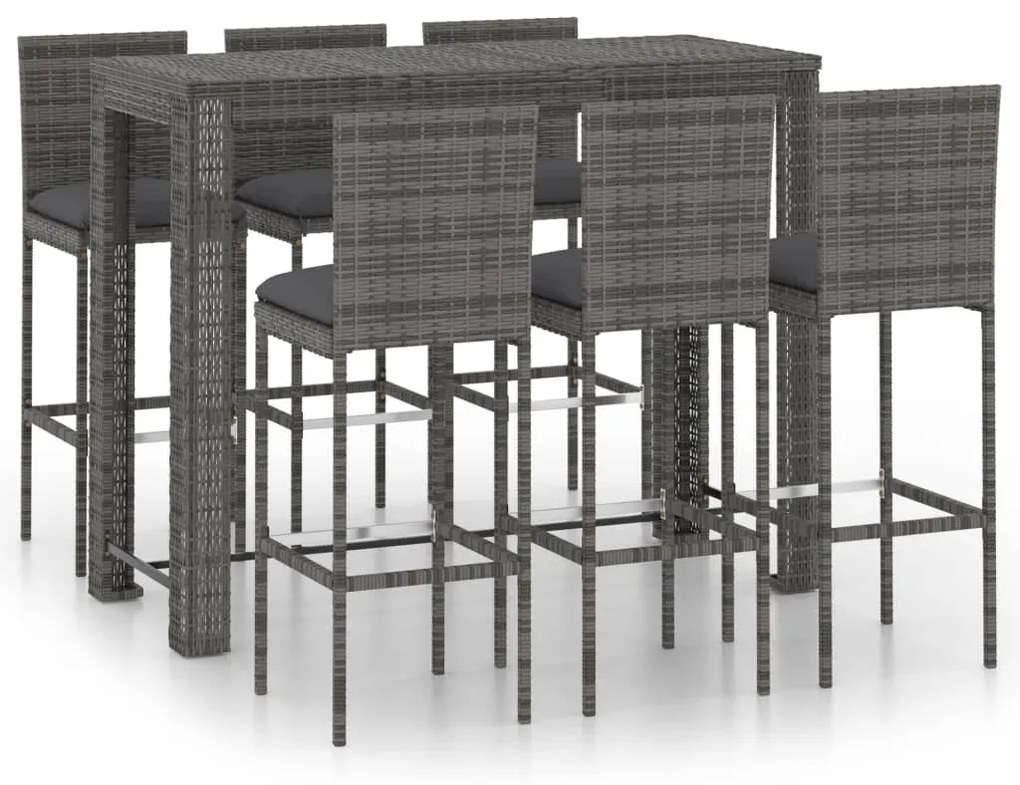 vidaXL Σετ Επίπλων Μπαρ Κήπου 7 τεμ. Ανθρακί Συνθ. Ρατάν με Μαξιλάρια