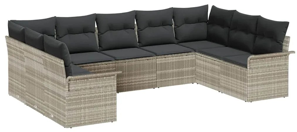 vidaXL Σετ Καναπέ Κήπου με μαξιλάρι 9 pcs Ανοιχτό γκρι Πολυ ράταν