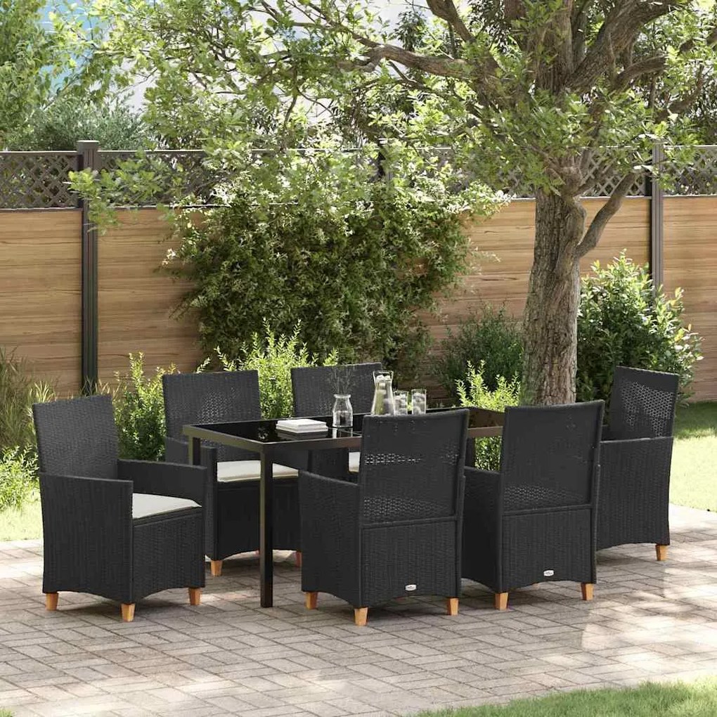 vidaXL Σέτ φαγητού για κήπο 7 pcs Μαύρο συνθετικό ρατάν